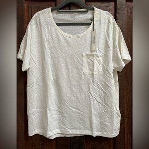 Majestic Filatures Linen Short Sleeve Drop Shoulder Pocket Tee White Size Large